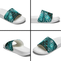 Matariki New Zealand Slide Sandals NZ Niho Taniwha Maori New Year Cyan Galaxy