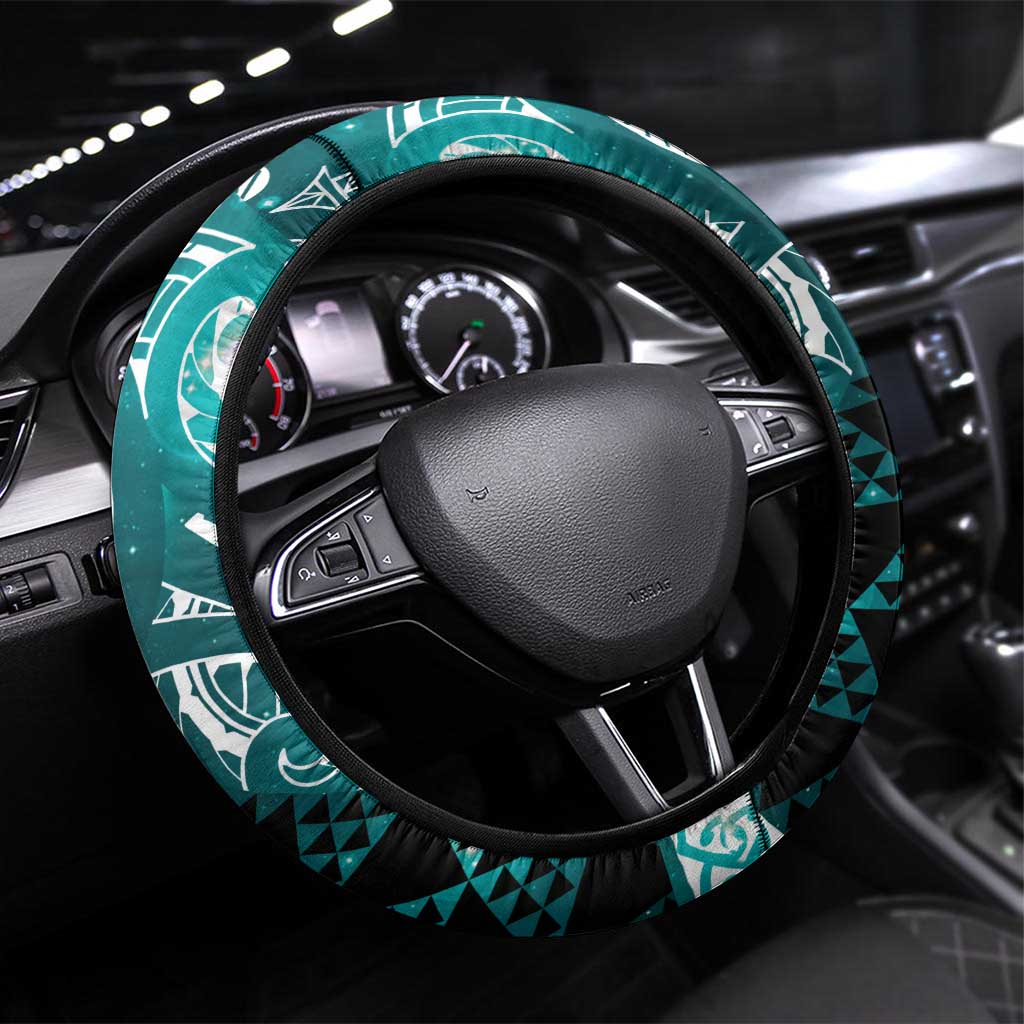 Matariki New Zealand Steering Wheel Cover NZ Niho Taniwha Maori New Year Cyan Galaxy LT14 Universal Fit Cyan - Polynesian Pride