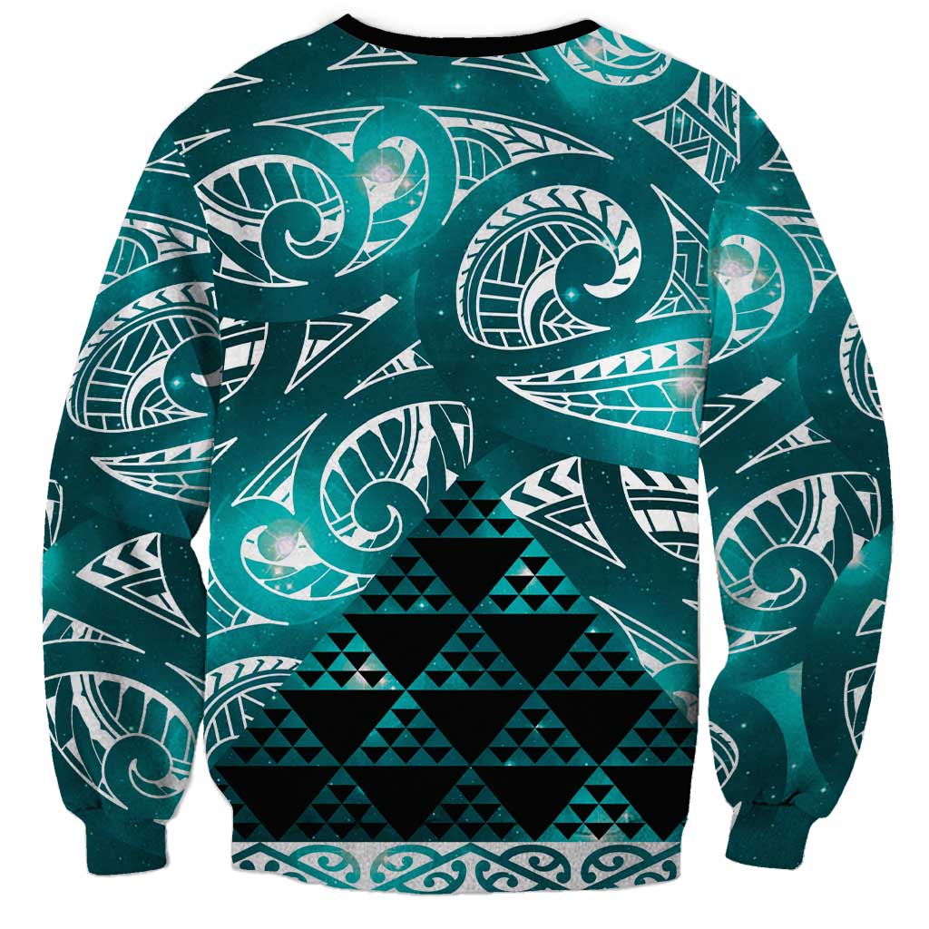 Matariki New Zealand Sweatshirt NZ Niho Taniwha Maori New Year Cyan Galaxy