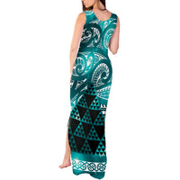 Matariki New Zealand Tank Maxi Dress NZ Niho Taniwha Maori New Year Cyan Galaxy LT14 - Polynesian Pride
