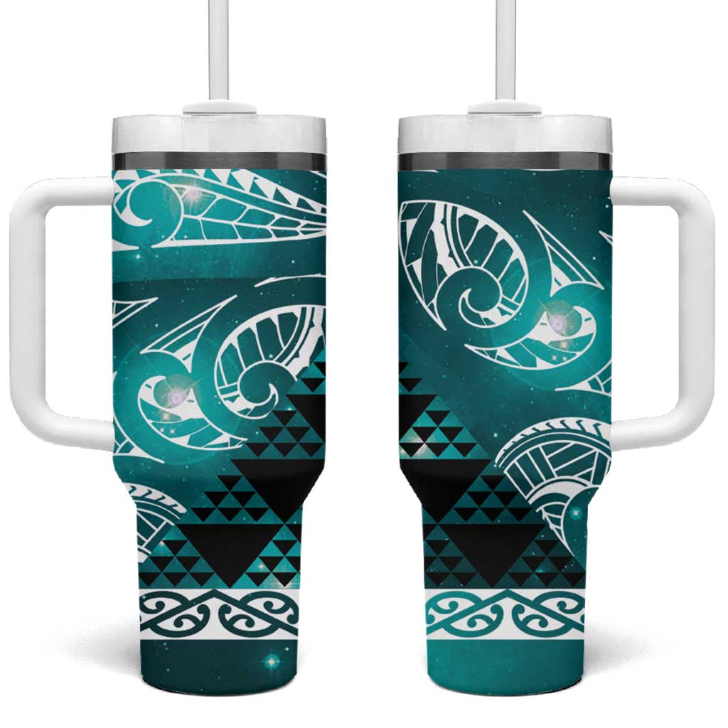 Matariki New Zealand Tumbler With Handle NZ Niho Taniwha Maori New Year Cyan Galaxy LT14 One Size: 40 oz Cyan - Polynesian Pride