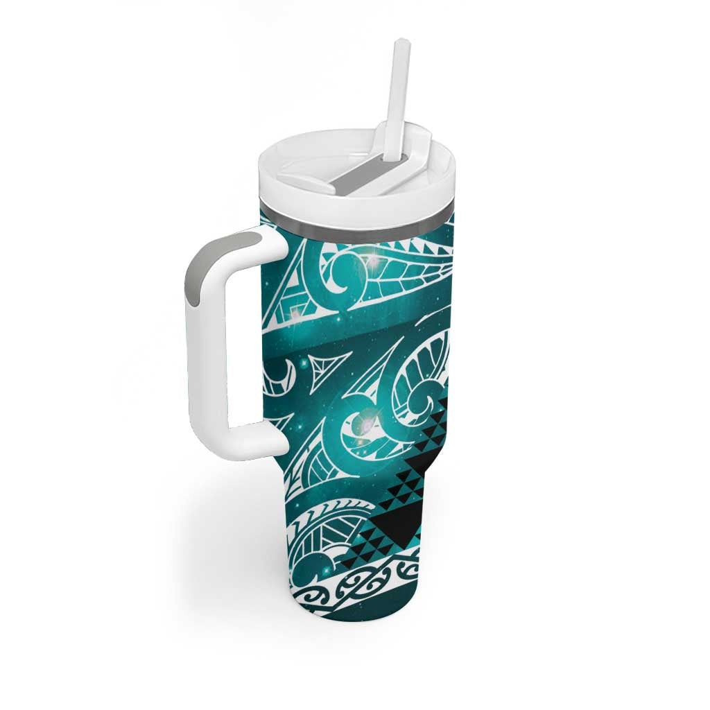 Matariki New Zealand Tumbler With Handle NZ Niho Taniwha Maori New Year Cyan Galaxy LT14 - Polynesian Pride