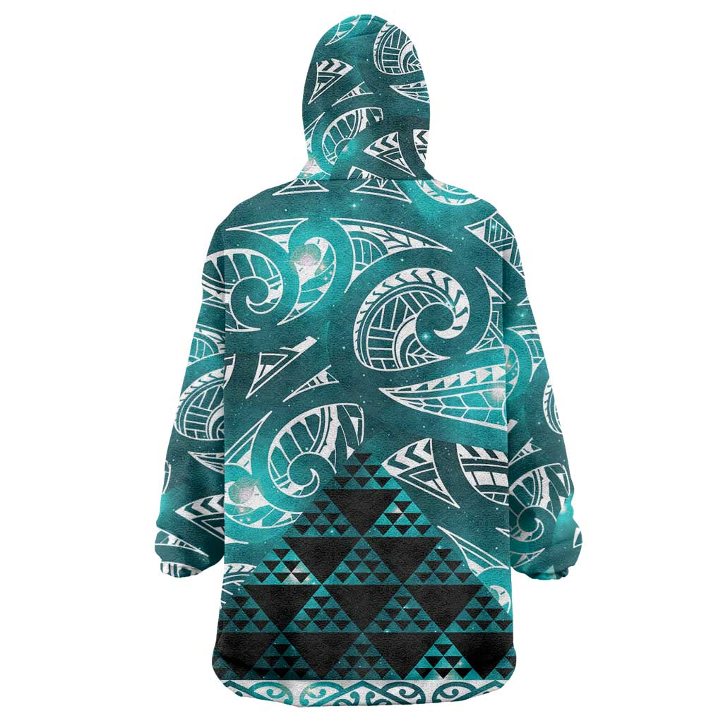 Matariki New Zealand Wearable Blanket Hoodie NZ Niho Taniwha Maori New Year Cyan Galaxy LT14 - Polynesian Pride