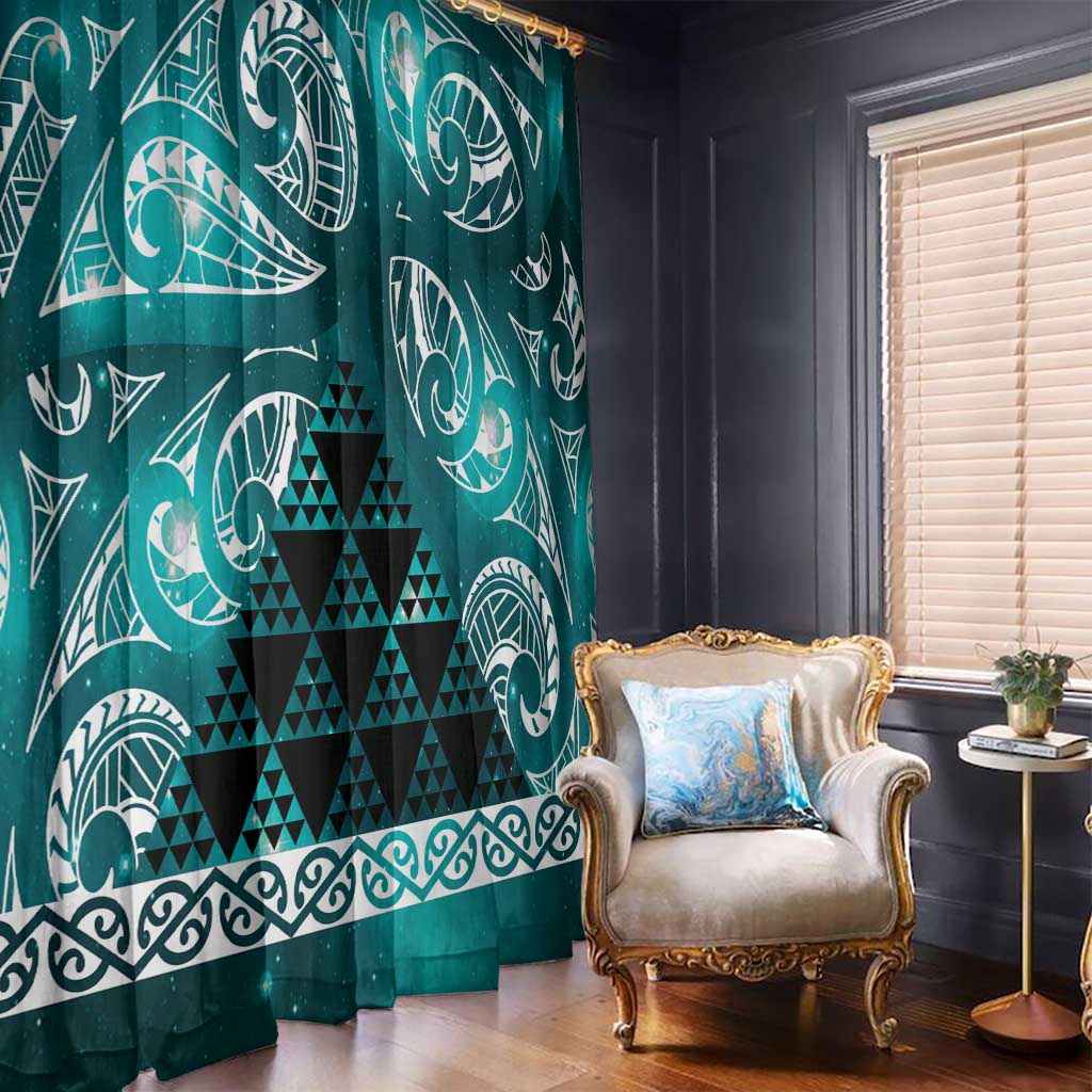 Matariki New Zealand Window Curtain NZ Niho Taniwha Maori New Year Cyan Galaxy