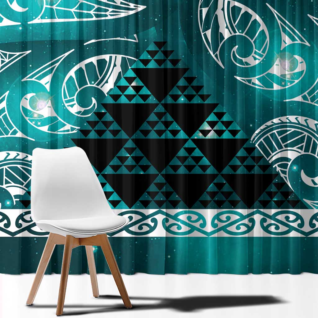 Matariki New Zealand Window Curtain NZ Niho Taniwha Maori New Year Cyan Galaxy