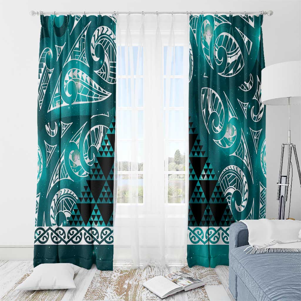 Matariki New Zealand Window Curtain NZ Niho Taniwha Maori New Year Cyan Galaxy