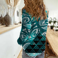 Matariki New Zealand Women Casual Shirt NZ Niho Taniwha Maori New Year Cyan Galaxy LT14 - Polynesian Pride