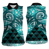 Matariki New Zealand Women Sleeveless Polo Shirt NZ Niho Taniwha Maori New Year Cyan Galaxy LT14 - Polynesian Pride