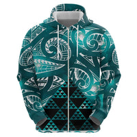 Matariki New Zealand Zip Hoodie NZ Niho Taniwha Maori New Year Cyan Galaxy LT14 - Polynesian Pride