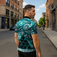 Matariki New Zealand Zipper Polo Shirt NZ Niho Taniwha Maori New Year Cyan Galaxy LT14 - Polynesian Pride