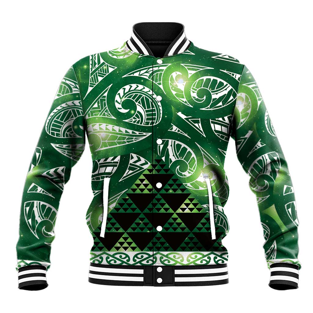 Matariki New Zealand Baseball Jacket NZ Niho Taniwha Maori New Year Green Galaxy LT14 Unisex Green - Polynesian Pride