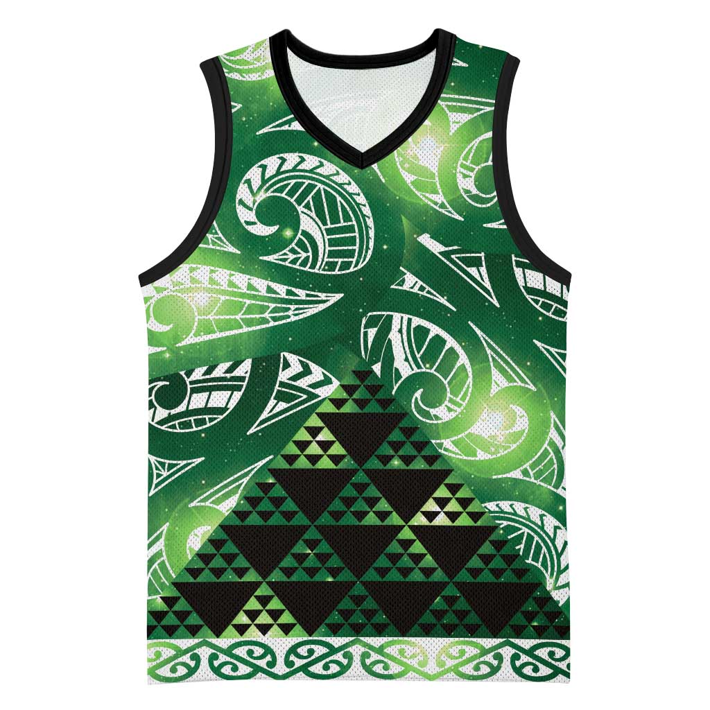 Matariki New Zealand Basketball Jersey NZ Niho Taniwha Maori New Year Green Galaxy LT14 Unisex Green - Polynesian Pride