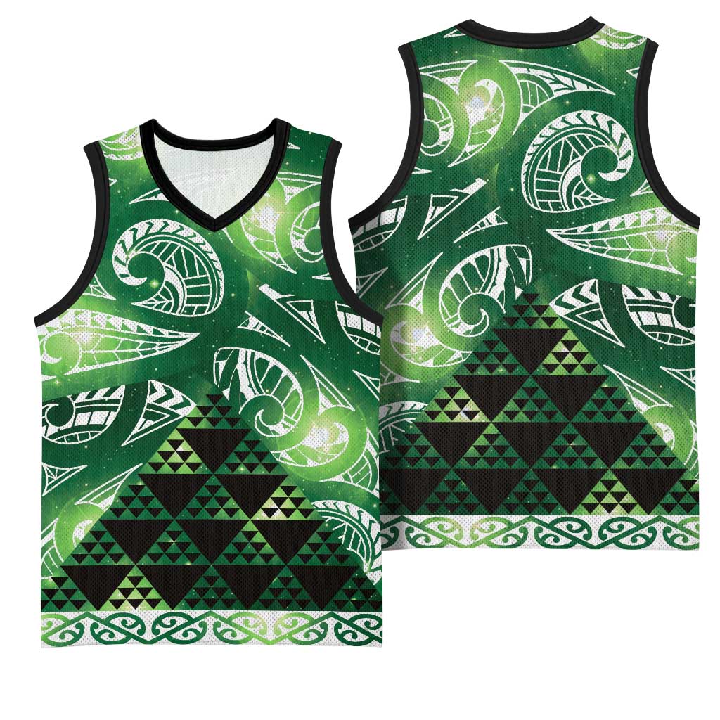 Matariki New Zealand Basketball Jersey NZ Niho Taniwha Maori New Year Green Galaxy LT14 - Polynesian Pride