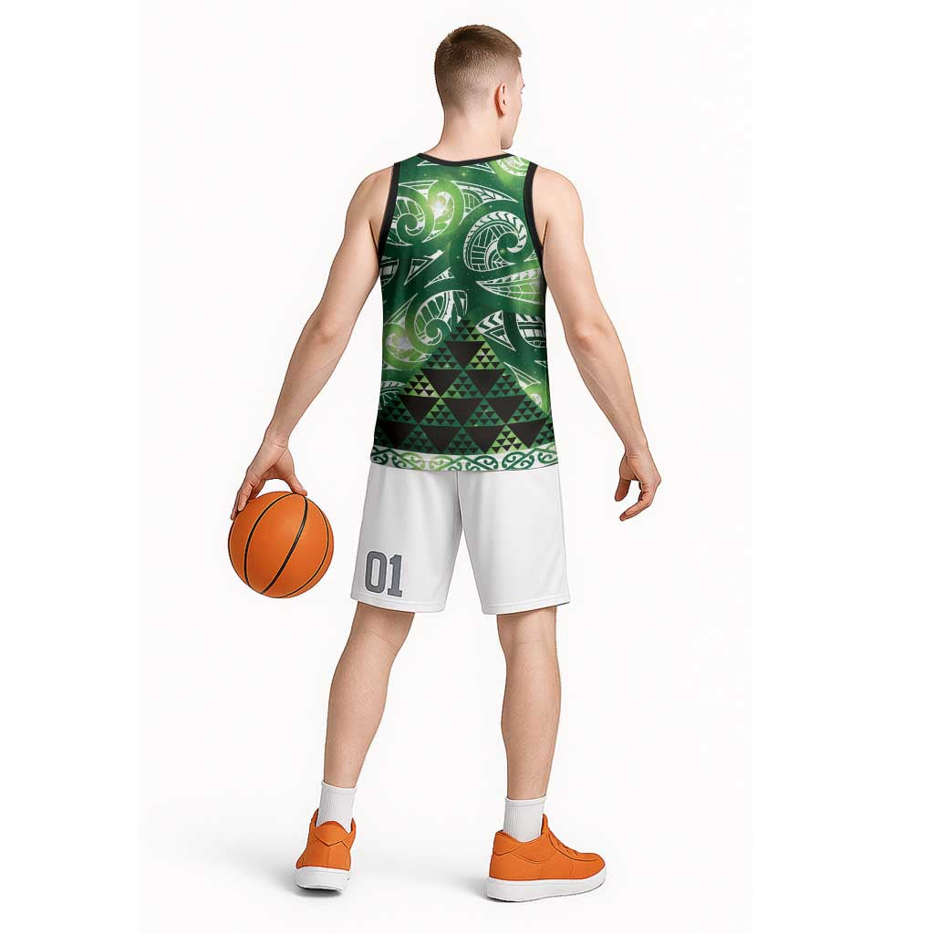Matariki New Zealand Basketball Jersey NZ Niho Taniwha Maori New Year Green Galaxy LT14 - Polynesian Pride