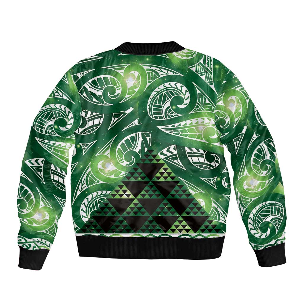 Matariki New Zealand Bomber Jacket NZ Niho Taniwha Maori New Year Green Galaxy