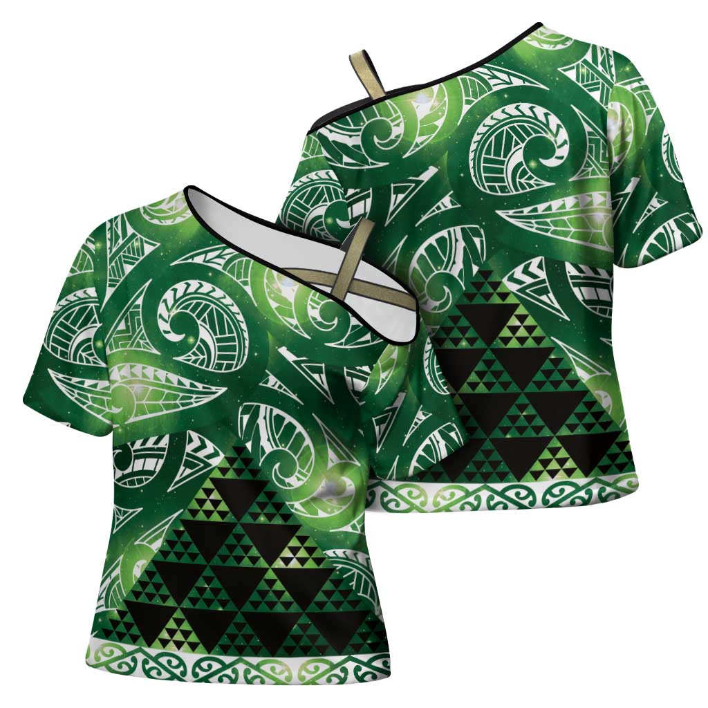 Matariki New Zealand Cross Shoulder Shirt NZ Niho Taniwha Maori New Year Green Galaxy LT14 - Polynesian Pride