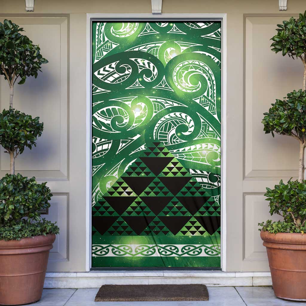 Matariki New Zealand Door Cover NZ Niho Taniwha Maori New Year Green Galaxy LT14 Green - Polynesian Pride