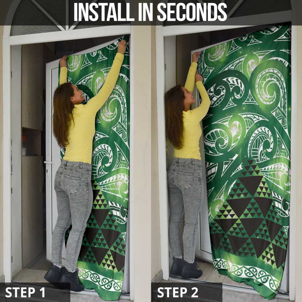 Matariki New Zealand Door Cover NZ Niho Taniwha Maori New Year Green Galaxy LT14 - Polynesian Pride