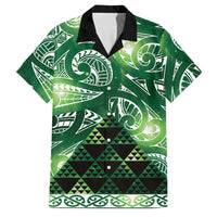Matariki New Zealand Family Matching Off Shoulder Maxi Dress and Hawaiian Shirt NZ Niho Taniwha Maori New Year Green Galaxy LT14 Dad's Shirt - Short Sleeve Green - Polynesian Pride