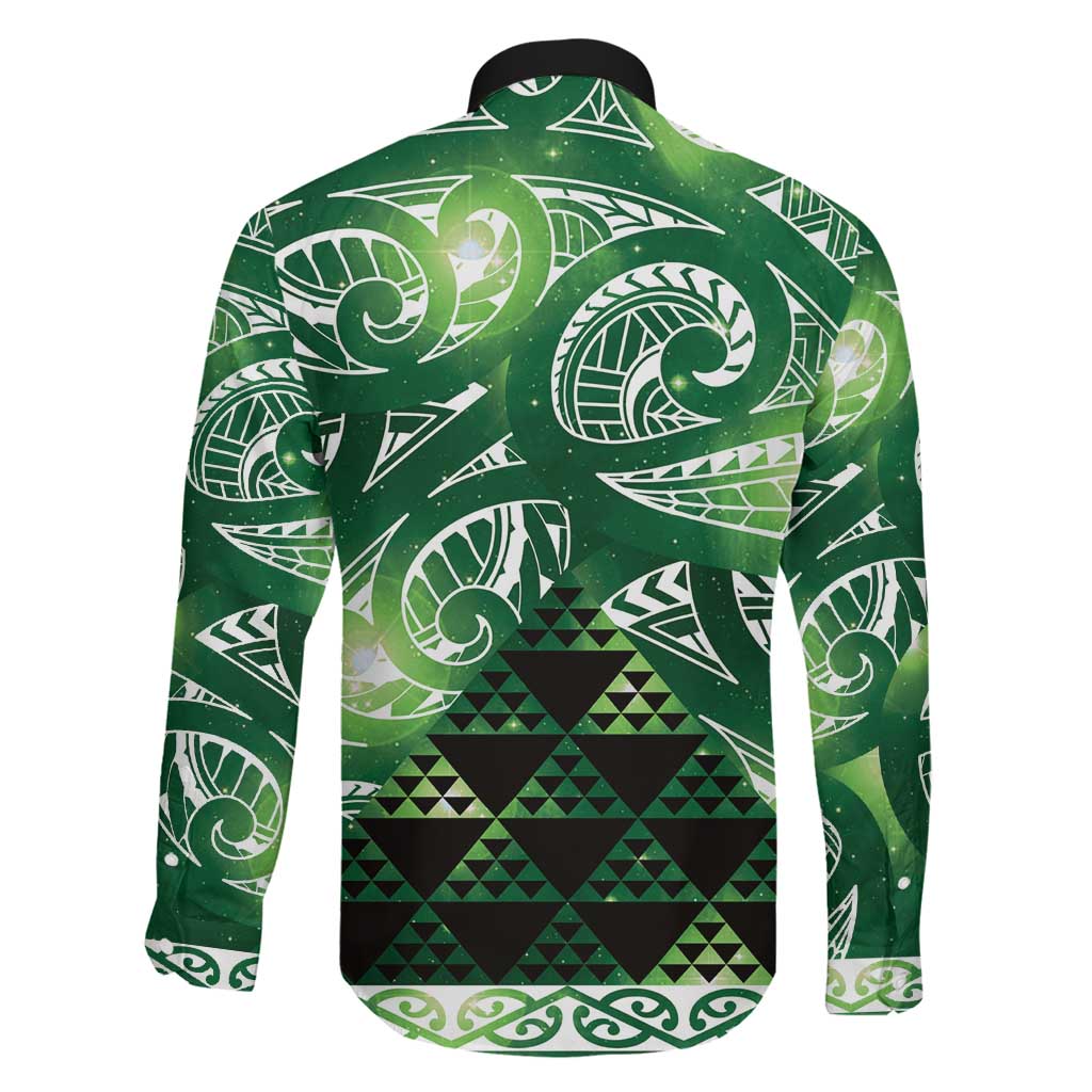 Matariki New Zealand Family Matching Short Sleeve Bodycon Dress and Hawaiian Shirt NZ Niho Taniwha Maori New Year Green Galaxy LT14 - Polynesian Pride