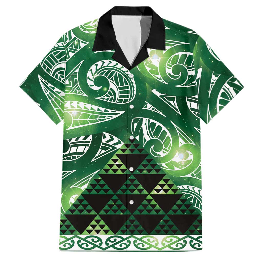 Matariki New Zealand Family Matching Summer Maxi Dress and Hawaiian Shirt NZ Niho Taniwha Maori New Year Green Galaxy LT14 Dad's Shirt - Short Sleeve Green - Polynesian Pride