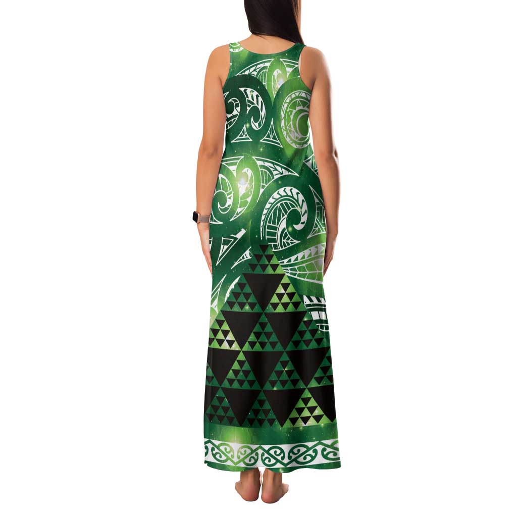 Matariki New Zealand Family Matching Tank Maxi Dress and Hawaiian Shirt NZ Niho Taniwha Maori New Year Green Galaxy LT14 - Polynesian Pride