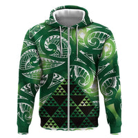 Matariki New Zealand Hoodie NZ Niho Taniwha Maori New Year Green Galaxy LT14 Zip Hoodie Green - Polynesian Pride