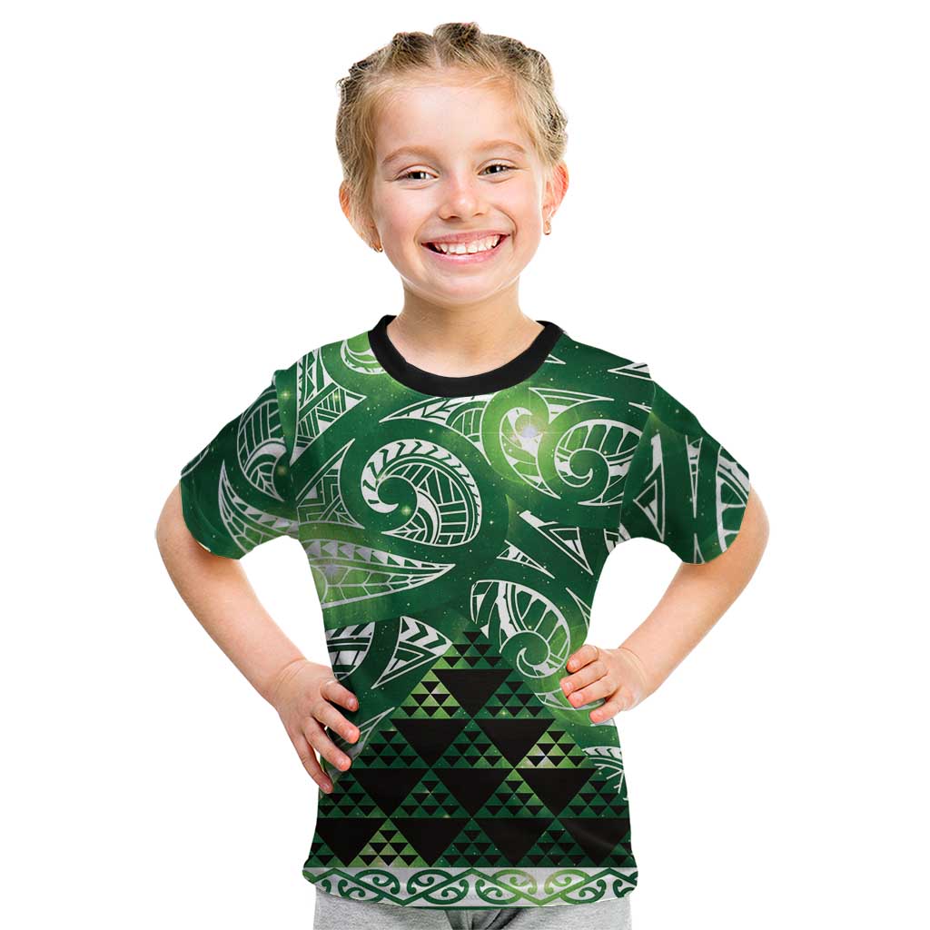 Matariki New Zealand Kid T Shirt NZ Niho Taniwha Maori New Year Green Galaxy LT14 Green - Polynesian Pride