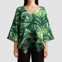 Matariki New Zealand Kimono Sleeve Blouse NZ Niho Taniwha Maori New Year Green Galaxy LT14 - Polynesian Pride