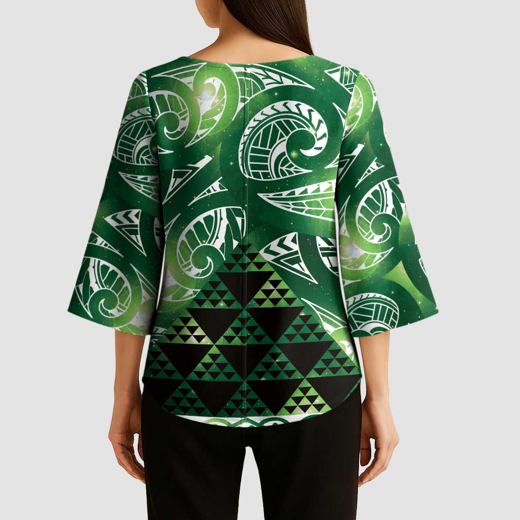 Matariki New Zealand Kimono Sleeve Blouse NZ Niho Taniwha Maori New Year Green Galaxy LT14 - Polynesian Pride