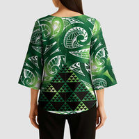 Matariki New Zealand Kimono Sleeve Blouse NZ Niho Taniwha Maori New Year Green Galaxy LT14 - Polynesian Pride