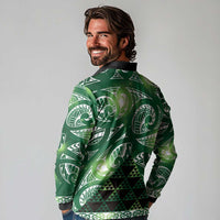 Matariki New Zealand Long Sleeve Polo Shirt NZ Niho Taniwha Maori New Year Green Galaxy LT14 - Polynesian Pride