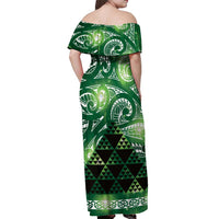 Matariki New Zealand Off Shoulder Maxi Dress NZ Niho Taniwha Maori New Year Green Galaxy LT14 - Polynesian Pride