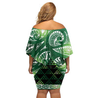 Matariki New Zealand Off Shoulder Short Dress NZ Niho Taniwha Maori New Year Green Galaxy LT14 - Polynesian Pride