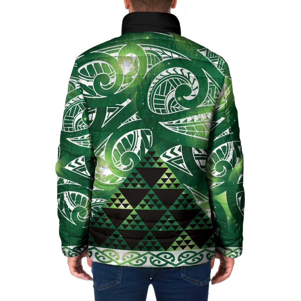 Matariki New Zealand Padded Jacket NZ Niho Taniwha Maori New Year Green Galaxy