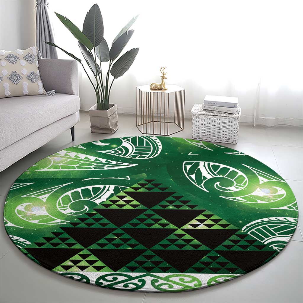 Matariki New Zealand Round Carpet NZ Niho Taniwha Maori New Year Green Galaxy