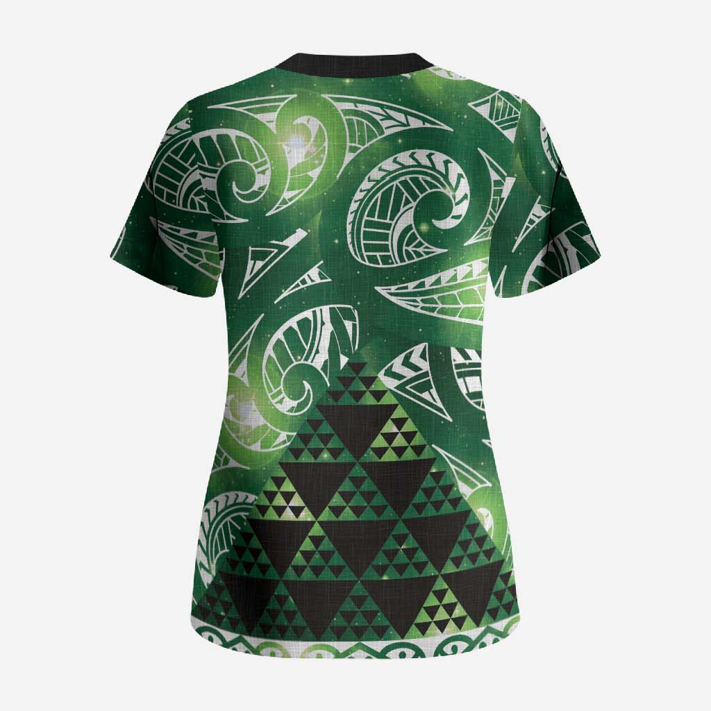 Matariki New Zealand Scrub Top NZ Niho Taniwha Maori New Year Green Galaxy