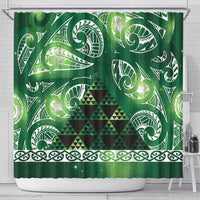 Matariki New Zealand Shower Curtain NZ Niho Taniwha Maori New Year Green Galaxy