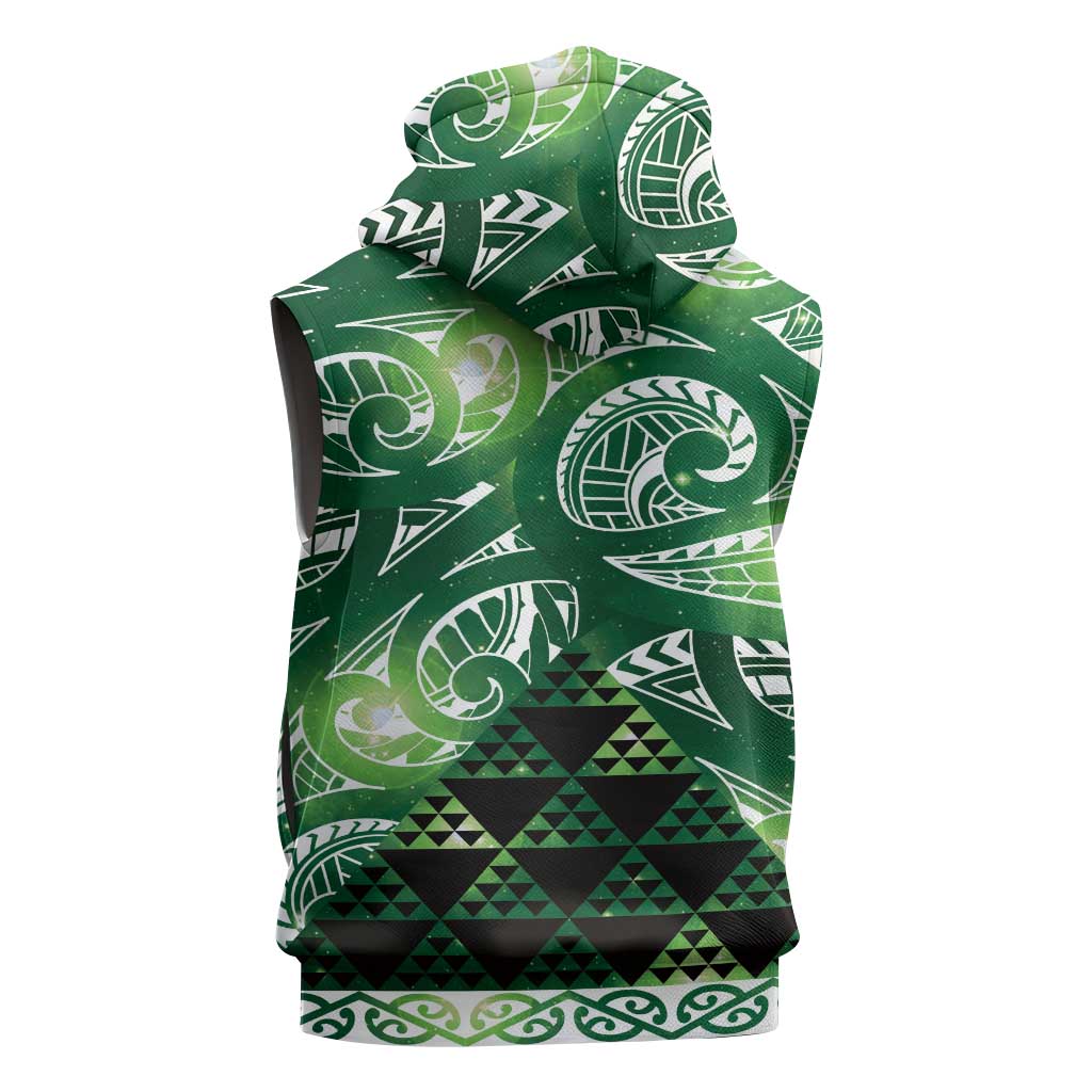 Matariki New Zealand Sleeveless Hoodie NZ Niho Taniwha Maori New Year Green Galaxy LT14 - Polynesian Pride