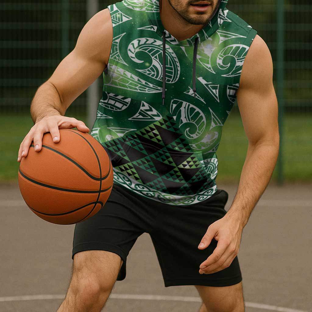 Matariki New Zealand Sleeveless Hoodie NZ Niho Taniwha Maori New Year Green Galaxy LT14 - Polynesian Pride