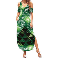 Matariki New Zealand Summer Maxi Dress NZ Niho Taniwha Maori New Year Green Galaxy LT14 Women Green - Polynesian Pride