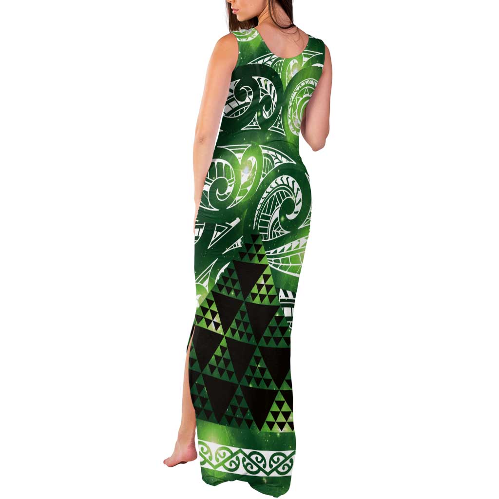 Matariki New Zealand Tank Maxi Dress NZ Niho Taniwha Maori New Year Green Galaxy LT14 - Polynesian Pride