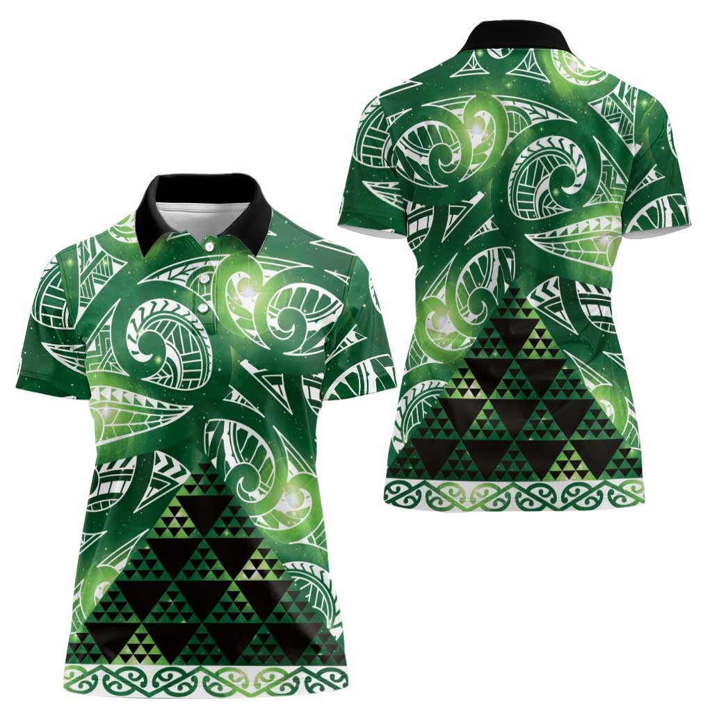 Matariki New Zealand Women Polo Shirt NZ Niho Taniwha Maori New Year Green Galaxy LT14 - Polynesian Pride