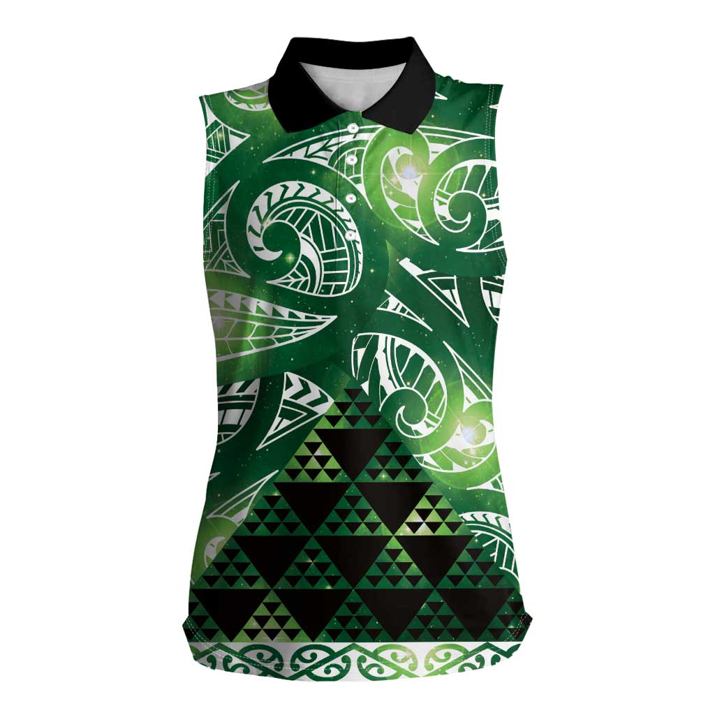 Matariki New Zealand Women Sleeveless Polo Shirt NZ Niho Taniwha Maori New Year Green Galaxy LT14 Female Green - Polynesian Pride