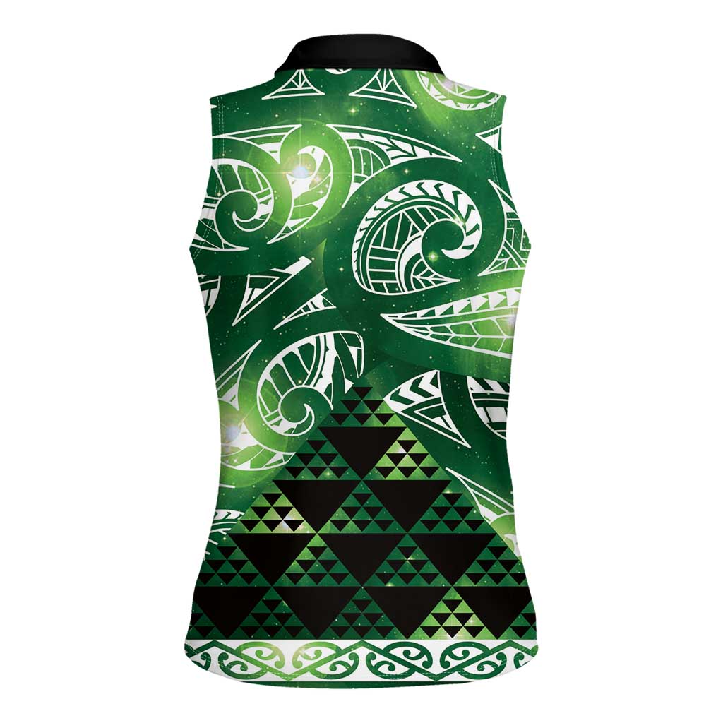 Matariki New Zealand Women Sleeveless Polo Shirt NZ Niho Taniwha Maori New Year Green Galaxy LT14 - Polynesian Pride