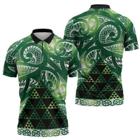 Matariki New Zealand Zipper Polo Shirt NZ Niho Taniwha Maori New Year Green Galaxy LT14 - Polynesian Pride
