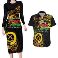Personalised Vanuatu 678 Couples Matching Long Sleeve Bodycon Dress and Hawaiian Shirt Proud To Be A Ni-Van LT14 Black - Polynesian Pride