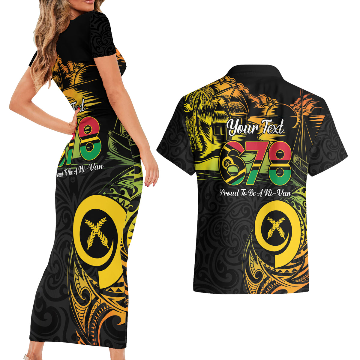 Personalised Vanuatu 678 Couples Matching Short Sleeve Bodycon Dress and Hawaiian Shirt Proud To Be A Ni-Van LT14 - Polynesian Pride