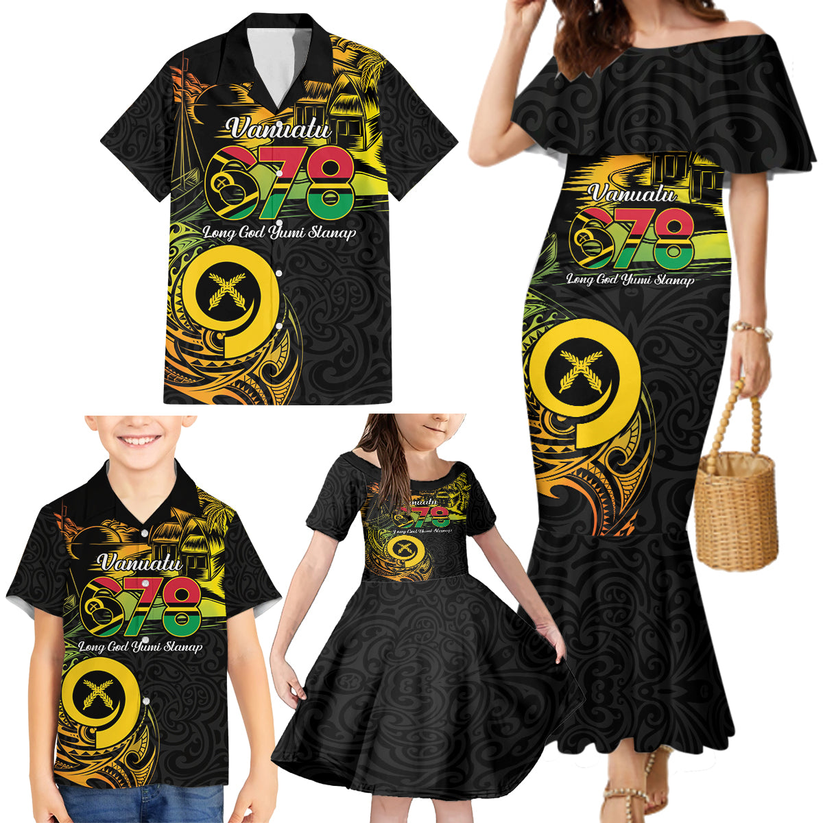 Personalised Vanuatu 678 Family Matching Mermaid Dress and Hawaiian Shirt Proud To Be A Ni-Van LT14 - Polynesian Pride