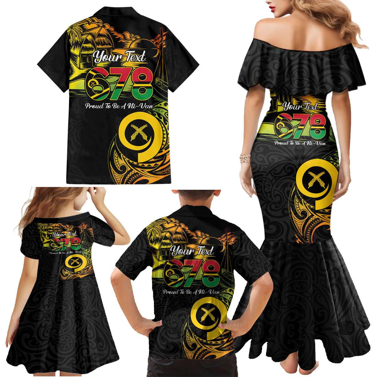 Personalised Vanuatu 678 Family Matching Mermaid Dress and Hawaiian Shirt Proud To Be A Ni-Van LT14 - Polynesian Pride